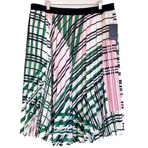 ELOQUII Pink White Green Plaid Pleated Midi Skirt Plus Sz 18/20 NEW NWT Abstract